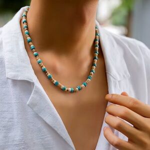 Men’s Boho Beaded Necklace in Blue